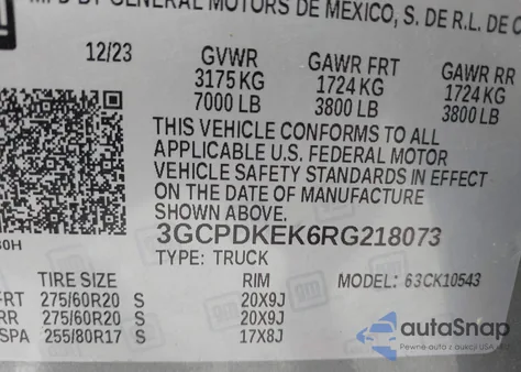 2024 Chevrolet Silverado 1500 4Wd Short Bed Lt With 2Fl из США, поврежденный, VIN 3GCPDKEK6RG218073